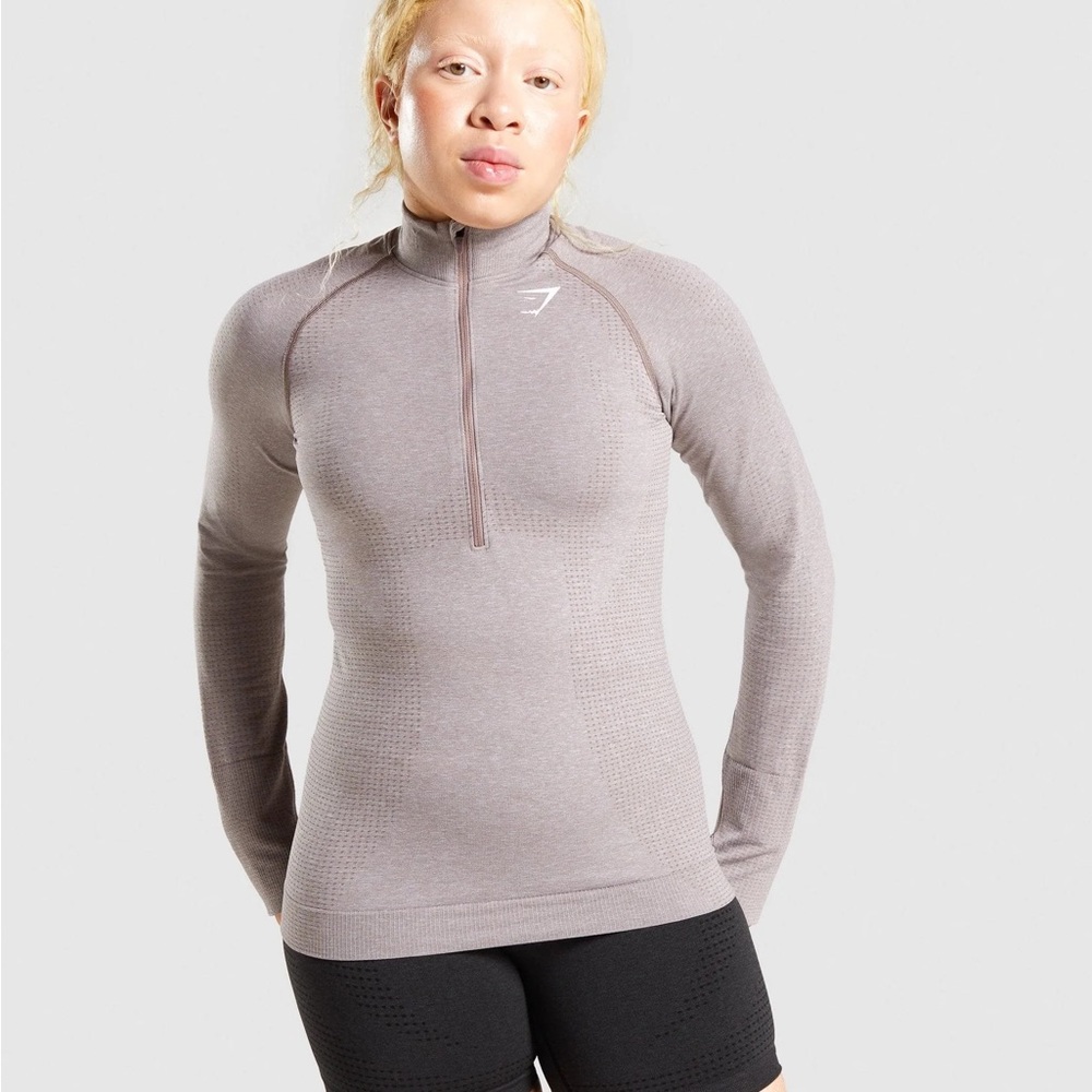 NWOT Gymshark Vital Seamless 1/4 Zip in Taupe Marl - XL
